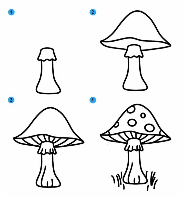Как нарисовать мухомор поэтапно для детей » рисуем грибы мухоморы легко и просто карандашом и красками