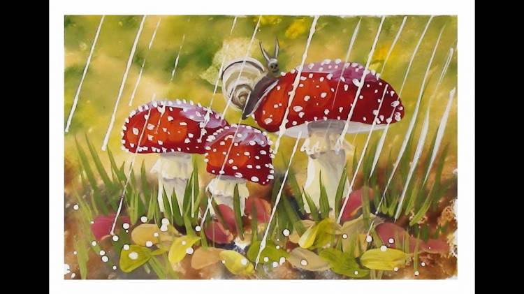 How to draw MUSHROOM MUSHROOMS with paints, gouache