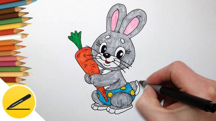 How to draw a rabbit with a carrot step by step