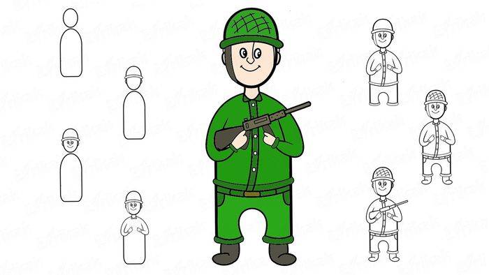 Рисунки солдат для детей карандашом
