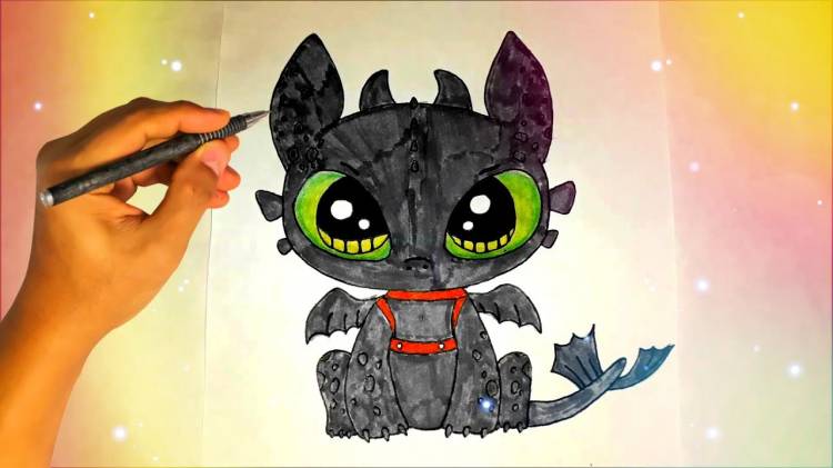 Как нарисовать кавайного Беззубика из мультфильма Как приручить дракона?
