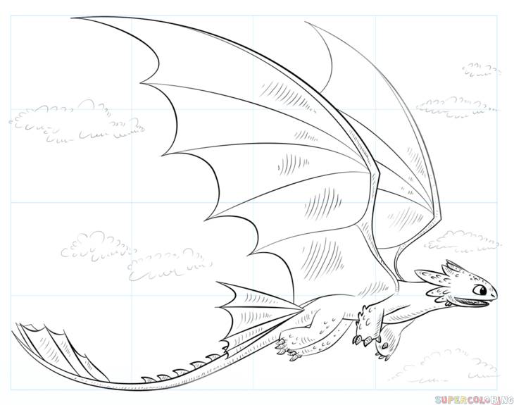 Как нарисовать дракона Беззубика в полете