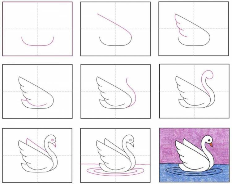 Как нарисовать лебедя ребенку