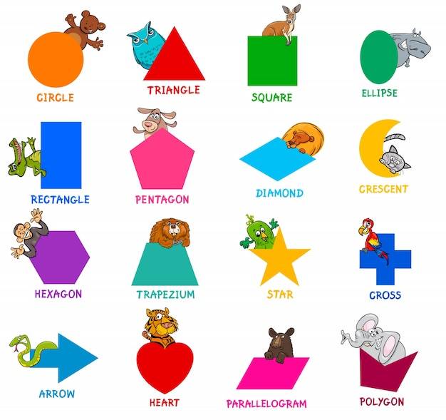 Геометрические фигуры с набором символов животных