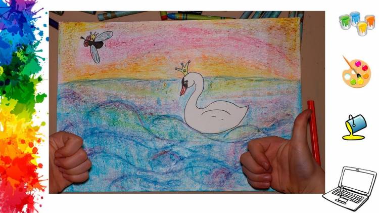 Детский рисунок лебедя из сказки о царе Салтане