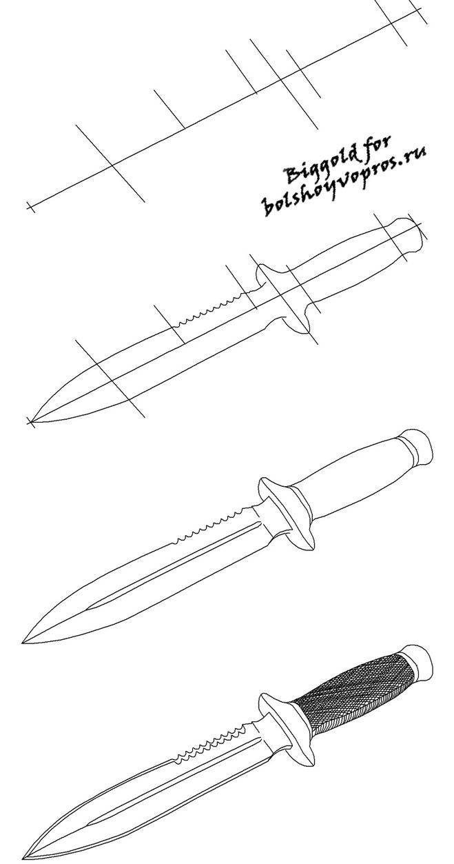 Как нарисовать нож карандашом поэтапно?