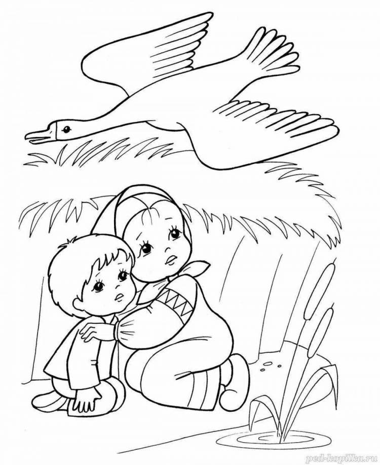 Раскраски К сказке гуси лебеди для детей шаблоны 