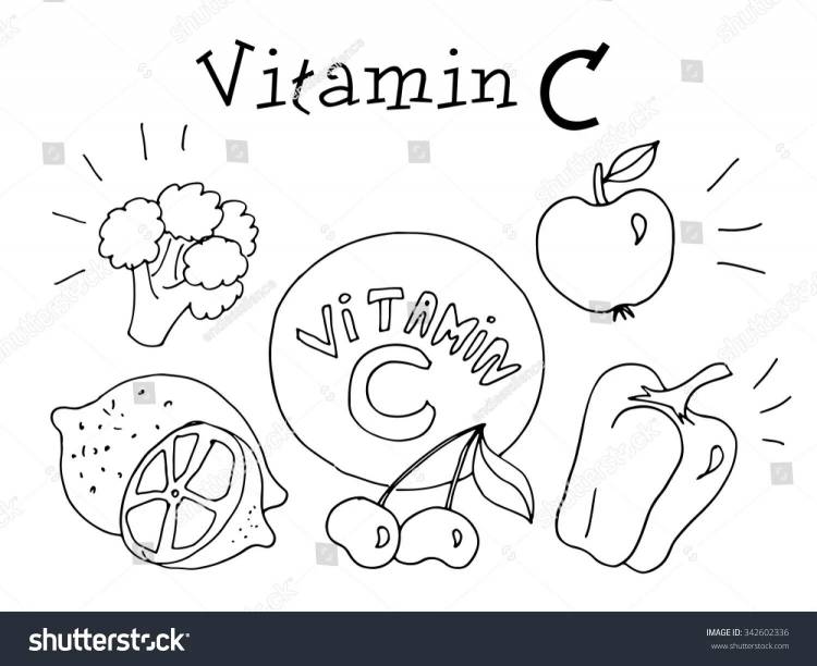 Раскраски Витамины для детей в овощах и фруктах 