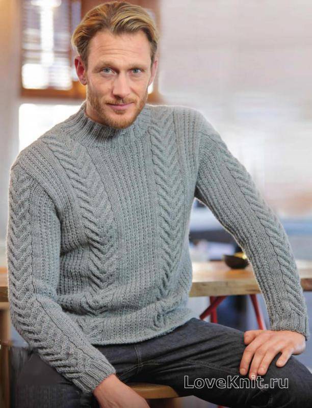 Теплый мужской свитер с узором из кос схема Для мужчин » Люблю Вязать