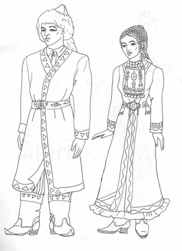 Раскраски Татарский костюм национальный 