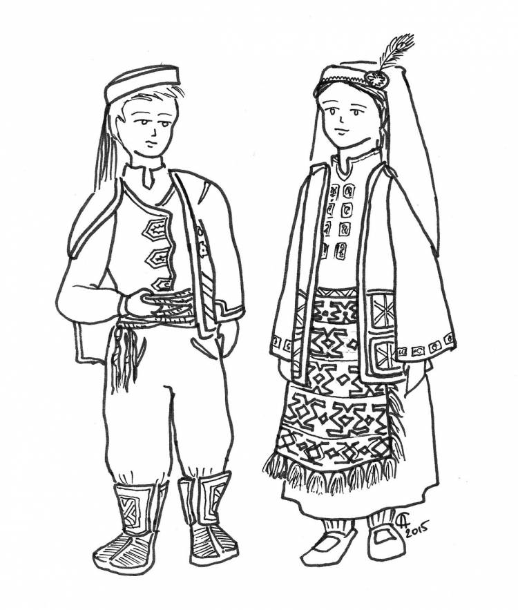 Раскраски Татарский костюм для детей национальный 