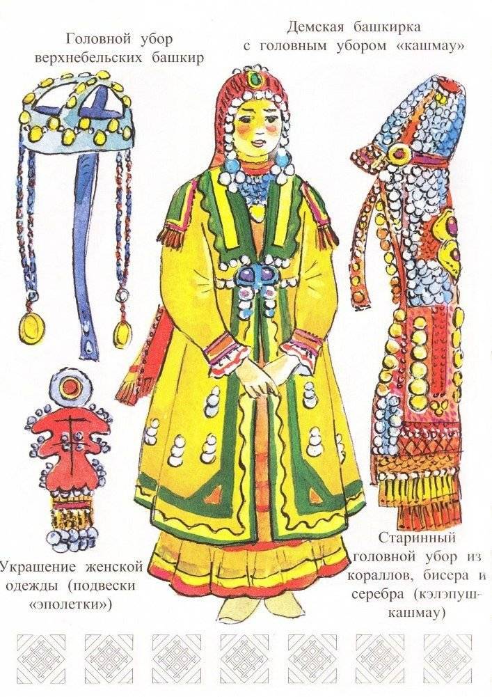 Башкирский национальный костюм рисунок