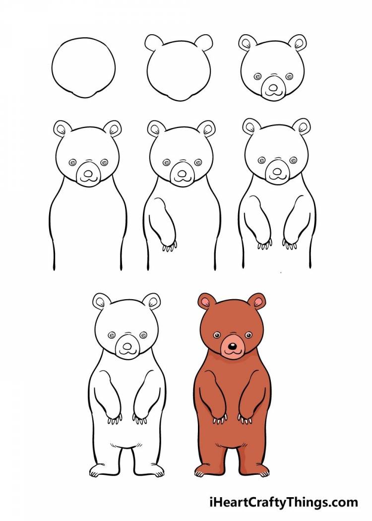Медведь мультяшный рисунок карандашом