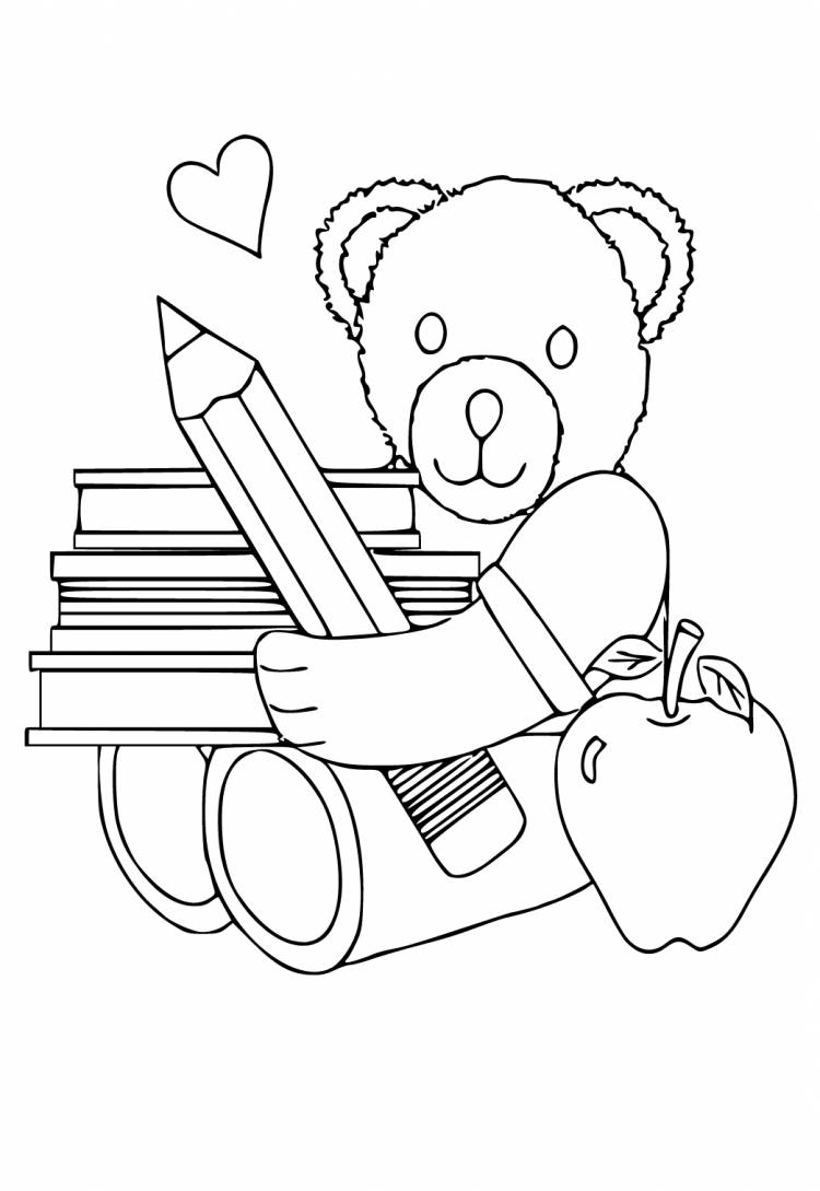 Раскраска Первый День в Школе Медведь Распечатать Бесплатно для Взрослых и Детей