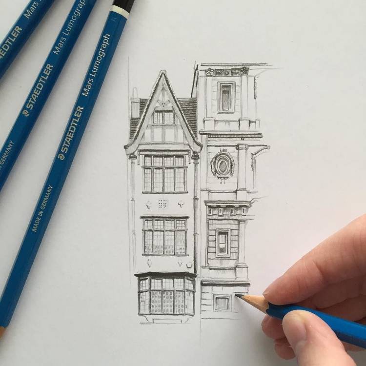 Рисунки зданий карандашом для срисовки