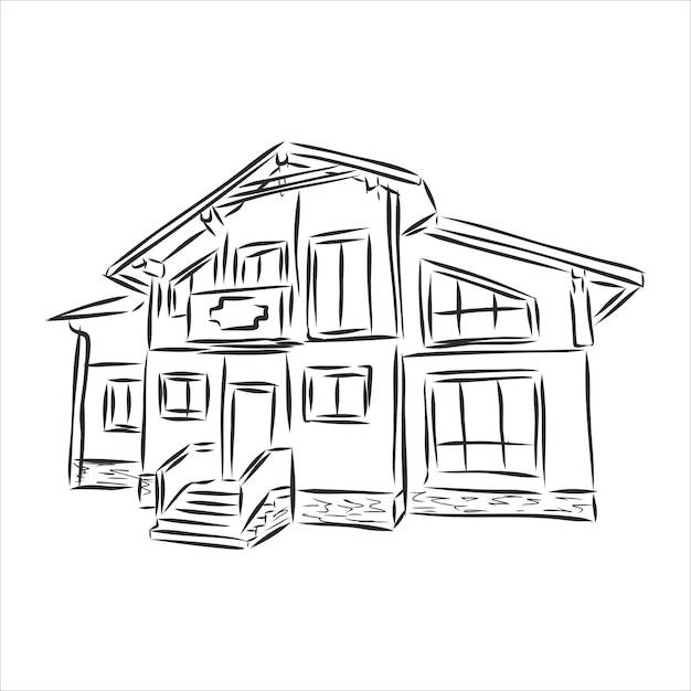 Здание руки рисунок, дом векторные иллюстрации эскиз, архитектура