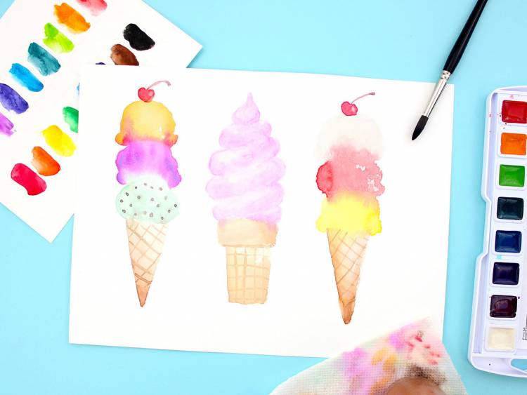 Как нарисовать мороженое? Акварелью или другими красками