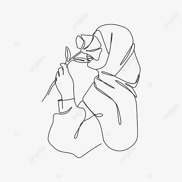 Абстрактная линия рисунок мусульманской женщины с цветами PNG , женщина, Лицо, вничью PNG картинки и пнг рисунок для бесплатной загрузки