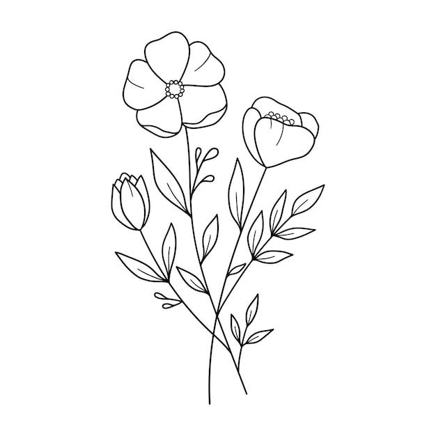 Букет цветов цветы милые цветы рисование контура линии векторные иллюстрации