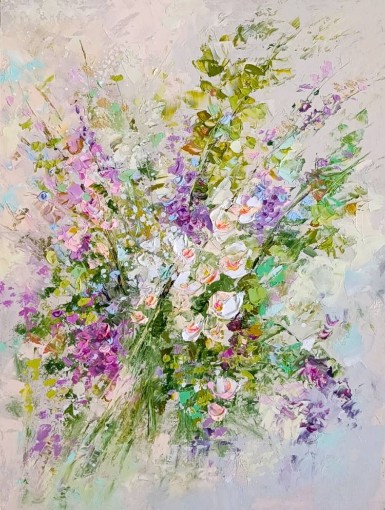 Картина полевые цветы маслом картина в пастельных тонах в интернет