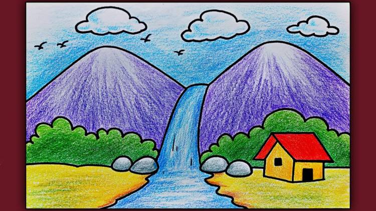 Как нарисовать водопад между двух гор