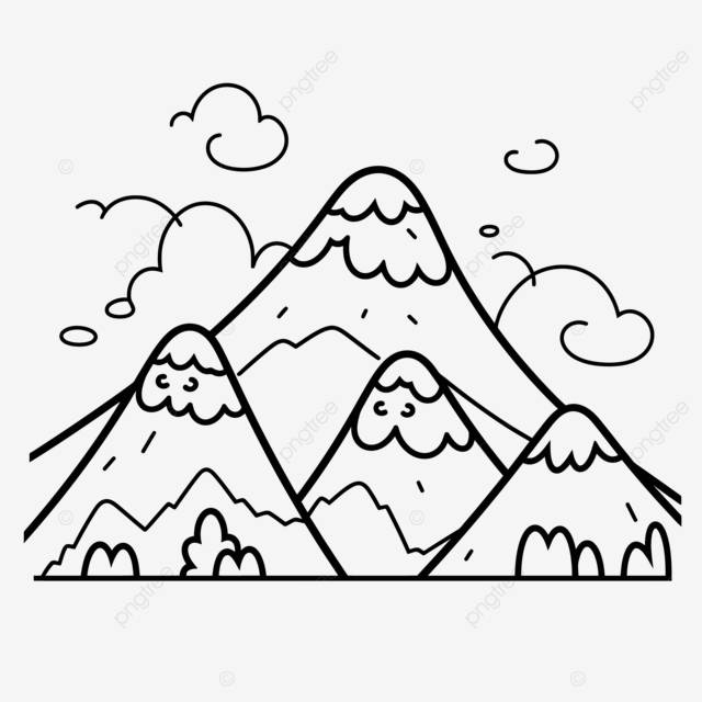 раскраски милые каваи горы для детей наброски эскиз рисунок вектор PNG , рисунок горы, очертания горы, эскиз картины горы PNG картинки и пнг рисунок для бесплатной загрузки