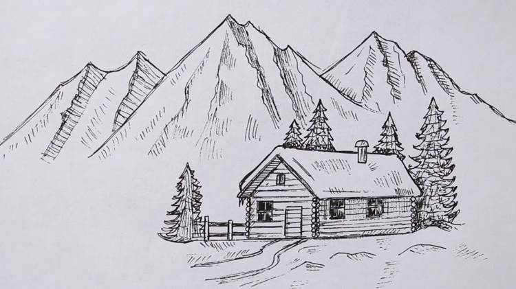 Как нарисовать горы и домик легко