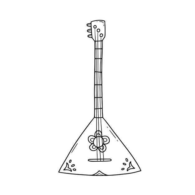 Балалайка русского народного инструмента с узорами в простом линейном стиле каракулей изолированная иллюстрация
