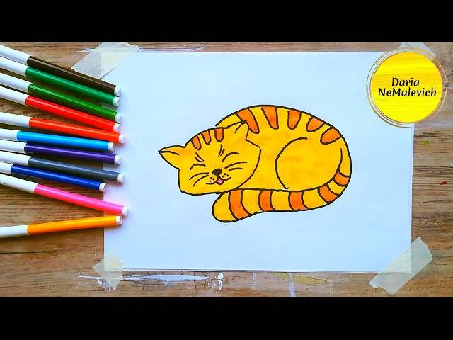 Как нарисовать детский рисунок КОТ или КОШКА