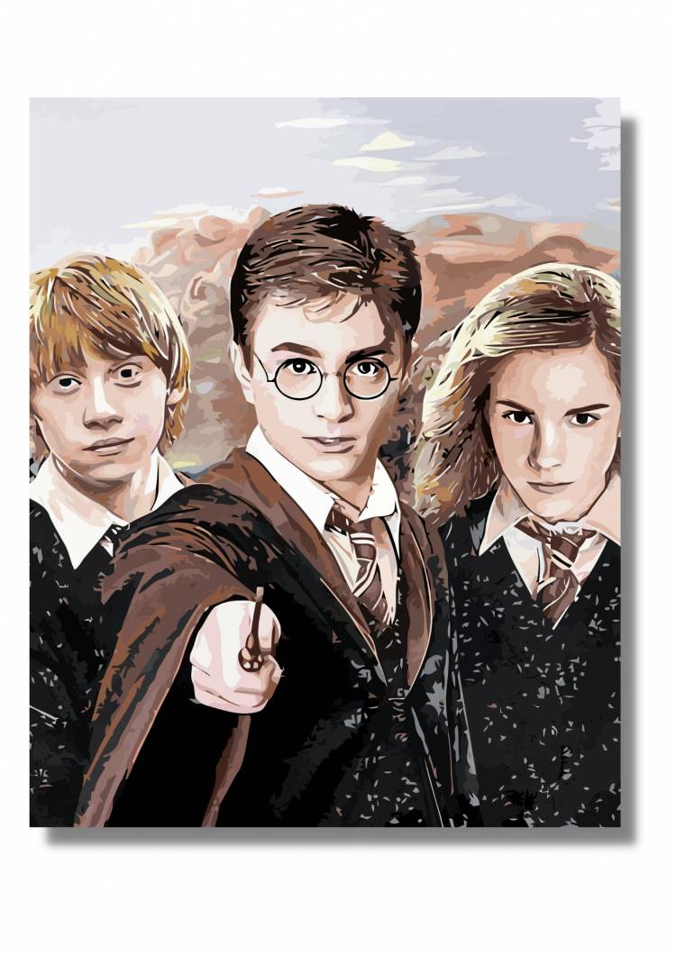 Картина по номерам Гарри Поттер, Гермиона и Рон Уизли на холсте с подрамником