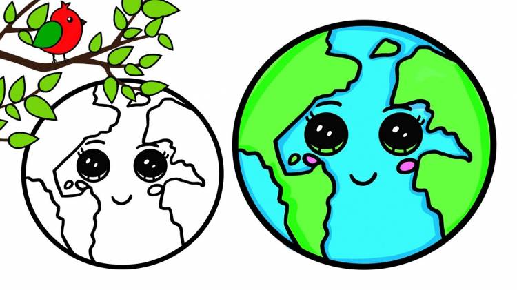 How to draw the planet Earth Kawaii