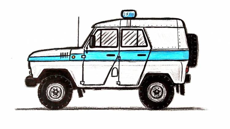 Как нарисовать полицейскую машину УАЗ ППС