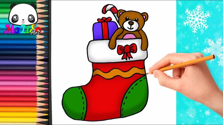 Как нарисовать НОВОГОДНИЙ РОЖДЕСТВЕНСКИЙ НОСОК Новогодние рисунки How to draw a Christmas stocking