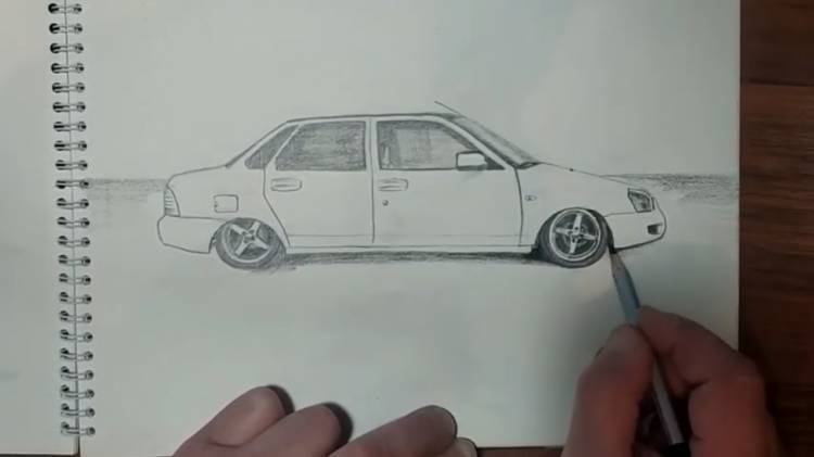 How to draw car Lada Priora easy step