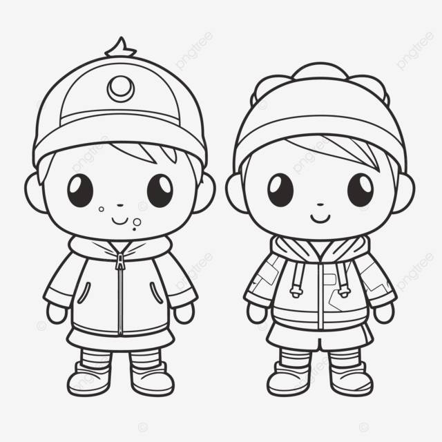 пара детских раскрасок с зимой и шарфом вектор PNG , простой простой милый мультяшный контрастный контур, изолированные на белом фоне, детская раскраска PNG картинки и пнг рисунок для бесплатной загрузки