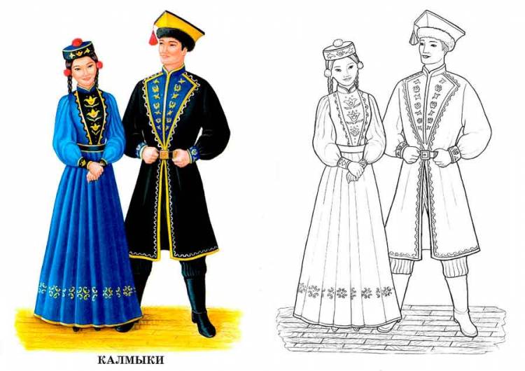 Русский национальный костюм раскраска