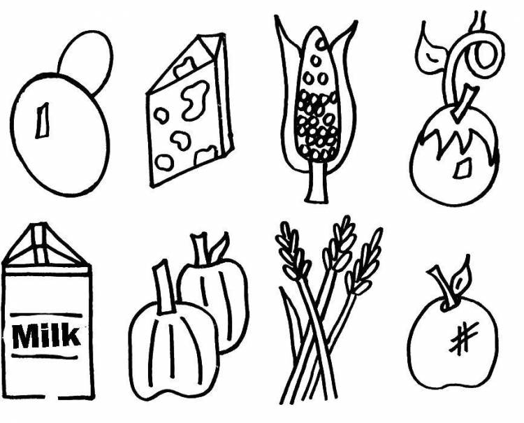 Раскраски Раскраска Полезные продукты и овощи Еда, Раскраски детские