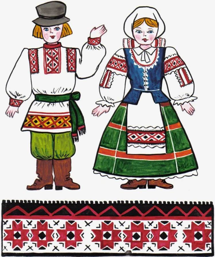 Раскраски Костюм белорусский национальный для детей 
