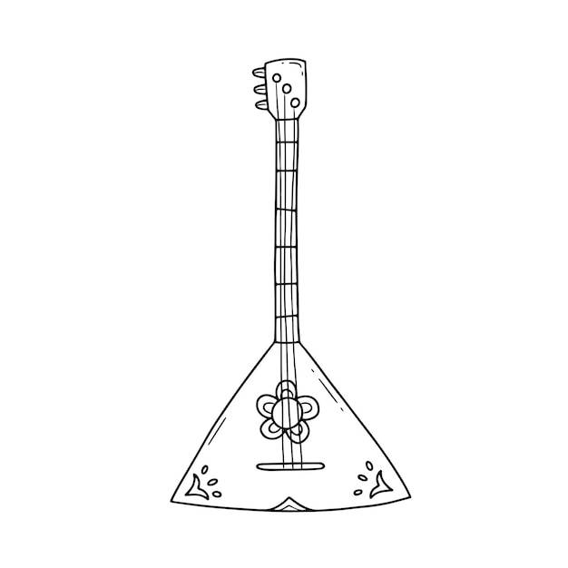 Балалайка русского народного инструмента с узорами в простом линейном стиле каракулей изолированная иллюстрация
