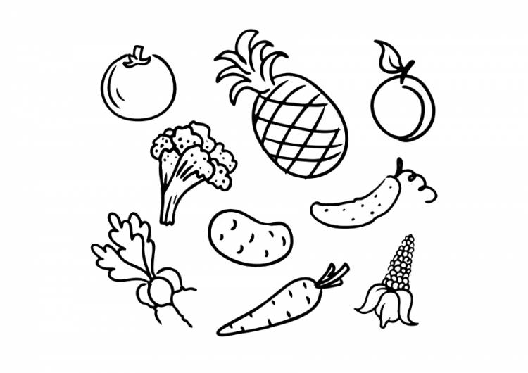 Раскраска Овощи и фрукты Распечатать Бесплатно