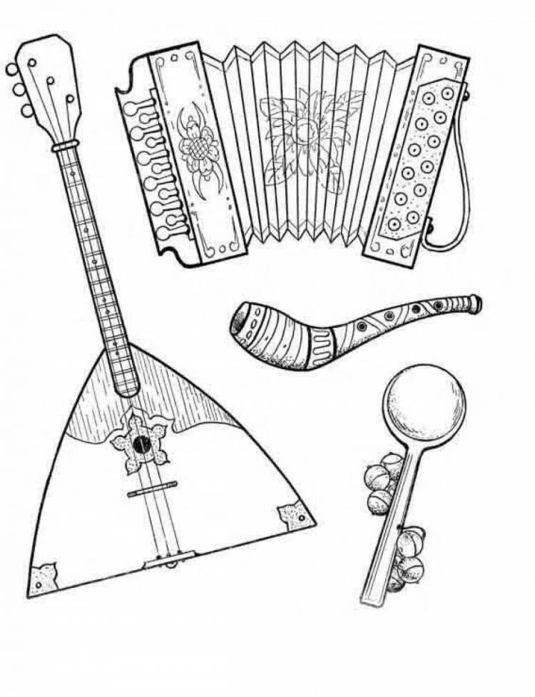 Раскраски Русские народные инструменты музыкальные 