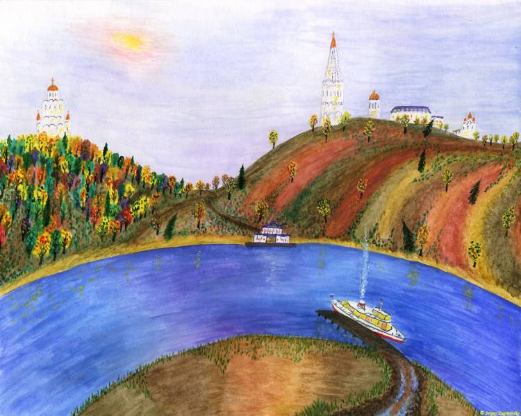 Рассвет над рекой москвой детский рисунок 