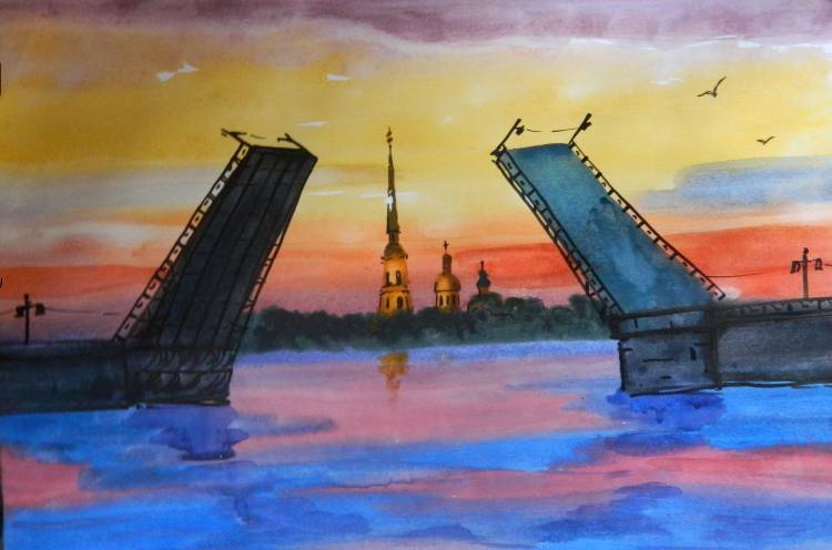 Рассвет на Москве реке иллюстрация