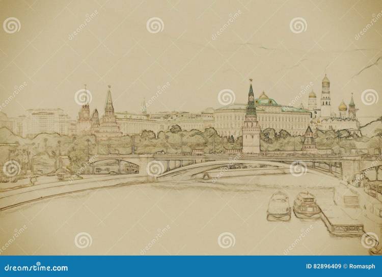 Река Москвы и Кремль иллюстрация штока