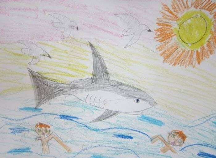 Акула толстой детский рисунок 