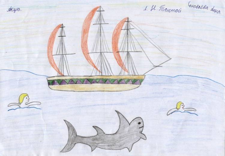 Детский рисунок к рассказу акула 