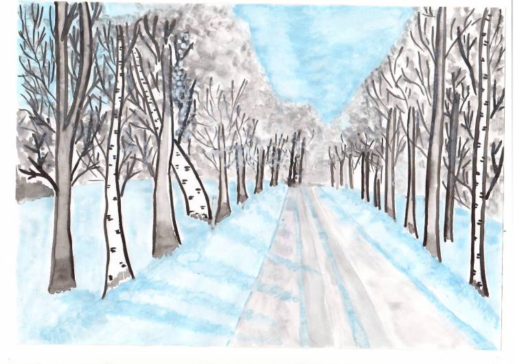 Рисунок на тему зимняя дорога