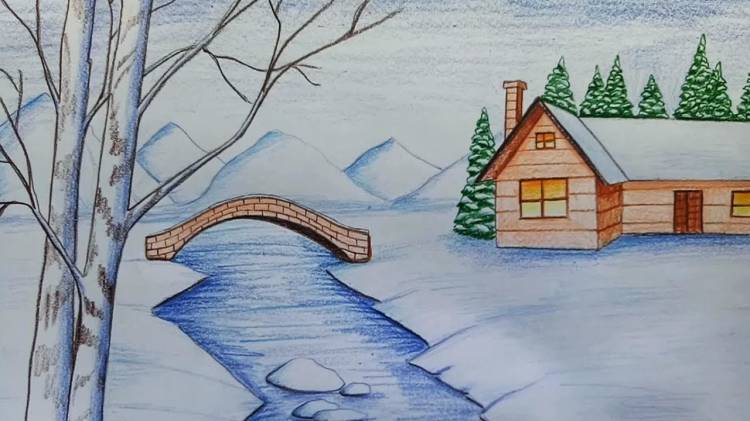 Рисунок на тему зима карандашом легко 