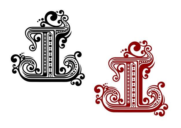 Заглавная буква i с ретро-орнаментом