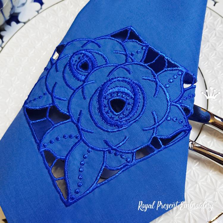 Дизайн машинной вышивки Розы ришелье угол